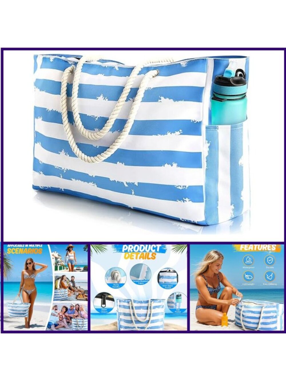 Large Beach Bag for Women & Men Beach Bags Waterproof Sandproof Travel Tote Bag
